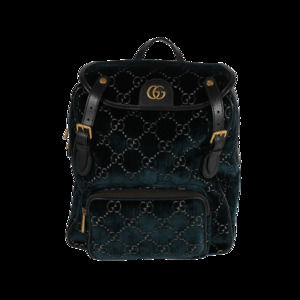 Gucci Blue GG Velvet Double Buckle Marmont Backpack